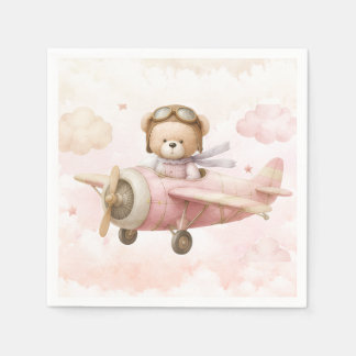 Serviette En Papier Faire-part de Baby Shower Fille Ours en Peluche Vi