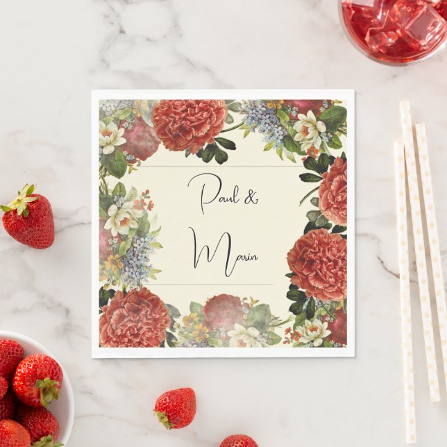 Serviette En Papier Faire-part de mariage BOHO Floral Retro (En situation)