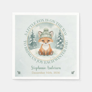 Serviette En Papier Faire-part de naissance Renard d'hiver en forêt