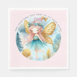 Serviette En Papier Fairy Birthday Turquoise Gold Rose Princess Fairyt