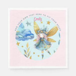 Serviette En Papier Fairy Birthday Turquoise Gold Rose Princess Fairyt