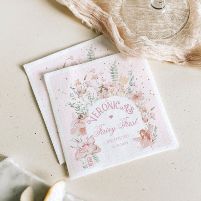 Serviette En Papier Fairy First Birthday Enchanted garden Whimsical (Créateur téléchargé)