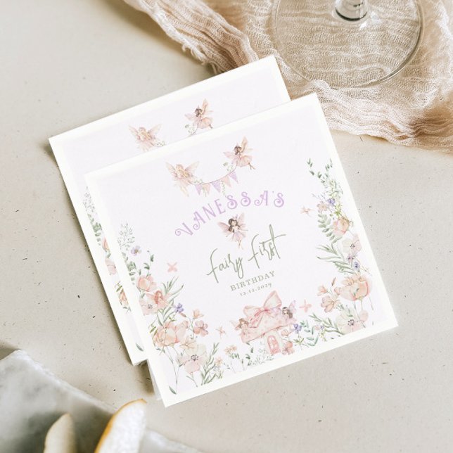 Serviette En Papier Fairy First Birthday Whimsical garden Lilac (Créateur téléchargé)