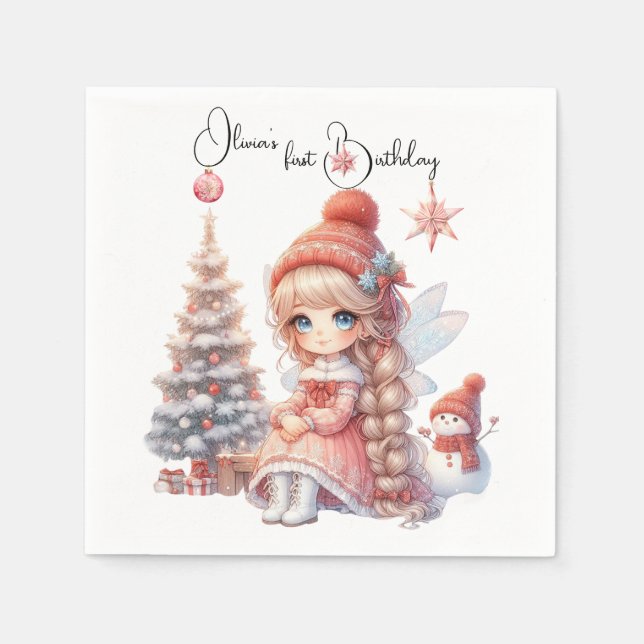Serviette En Papier Fairy First Girl's 1st Birthday (Devant)