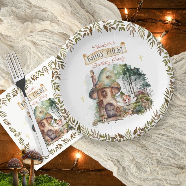 Serviette En Papier Fairy First Woodland Animaux Champignons 1er anniv (Fairy First Woodland Animals Mushrooms Girl's 1st Birthday Party Paper Napkin (plates sold separate))
