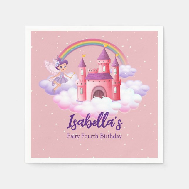 Serviette En Papier Fairy Kid's Birthday Fairytale Castle Rainbow  (Devant)