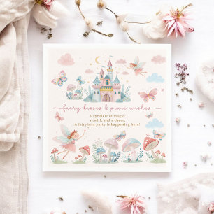 Serviette En Papier Fairy Premier anniversaire papillons roses magique