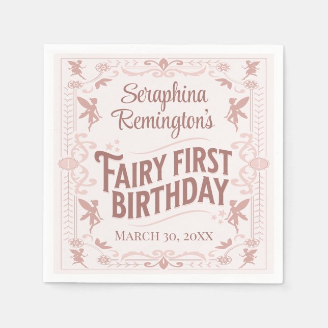 Serviette En Papier Fairy Premier anniversaire Pink Sweet Girls Annive (Devant)