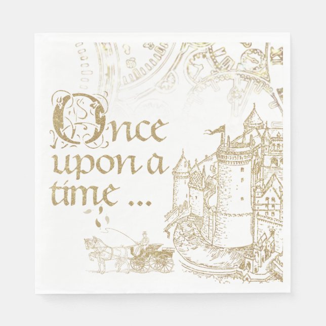 Serviette En Papier Fairy Tale Thème Château Carriage Or (Devant)