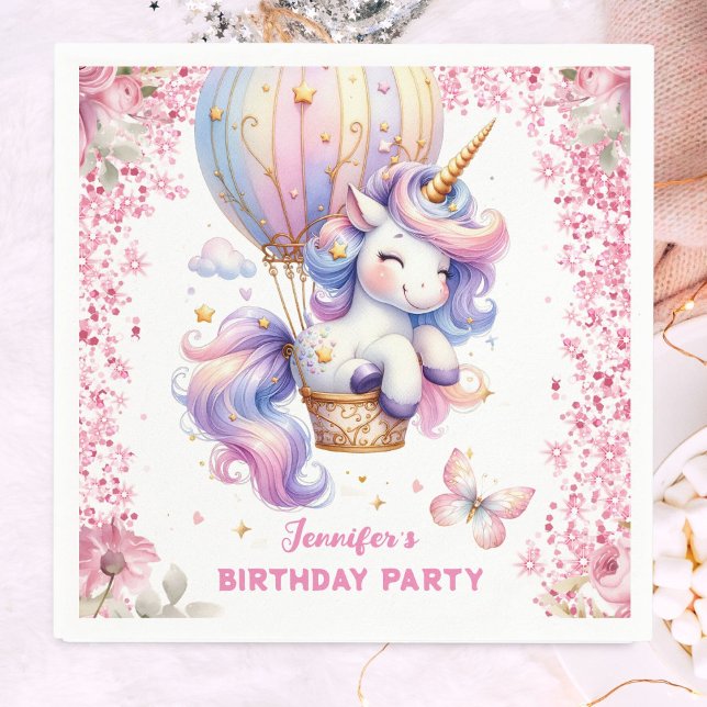 Serviette En Papier Fairy Unicorn Anniversaire Fille rose joli papier (Créateur téléchargé)