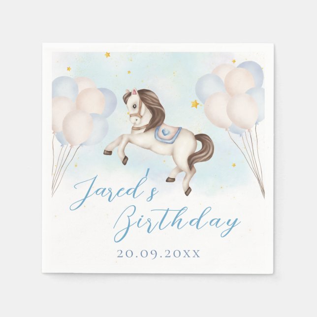 Serviette En Papier Fairytale bébé Pony Blue ballons étoile Anniversai (Devant)