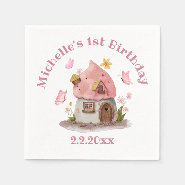 Serviette En Papier Fairytale house 1er anniversaire rose mignon simpl (Devant)