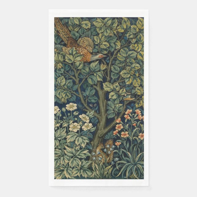 Serviette En Papier Faisan d'arbre boisé William Morris (Devant)