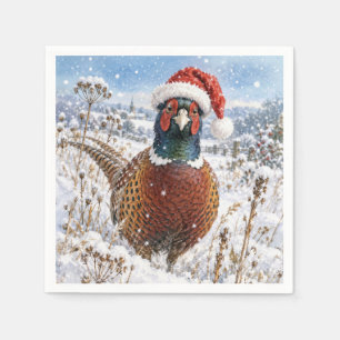Serviette En Papier Faisan de Noël dans un champ hivernal