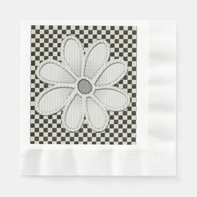 Serviette En Papier Faisée en damier noir et blanc (Devant)