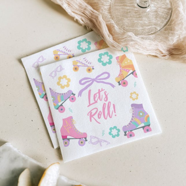 Serviette En Papier Faisons Du Roller Patin À Roulettes Rétro Fille An (Créateur téléchargé)