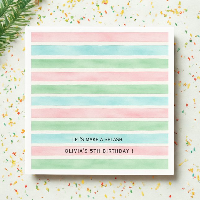 Serviette En Papier "Faisons un splash | Aquarelle rose bleu vert (Créateur téléchargé)