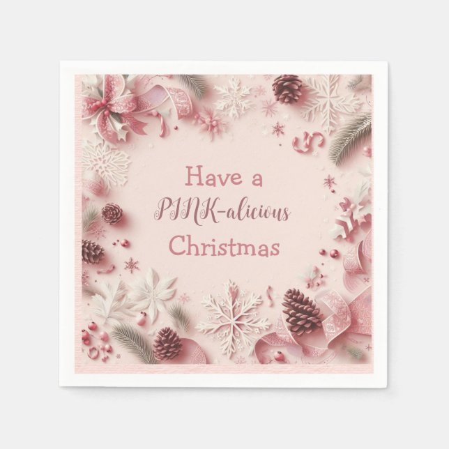Serviette En Papier Faites un Noël à la ROSE (Devant)