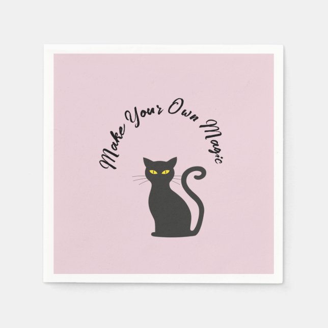 Serviette En Papier Faites votre propre chat noir mignon magique (Devant)