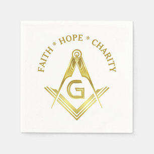 Serviette En Papier Faith Hope Charity Masonic Napkins Gold Freemason