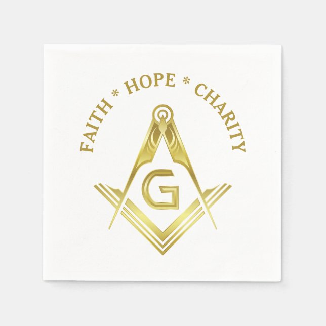 Serviette En Papier Faith Hope Charity Masonic Napkins Gold Freemason (Devant)