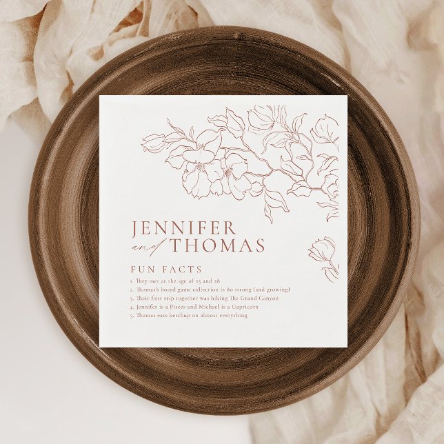 Serviette En Papier Faits amusants dessinés à la main mariage en terre (Fun facts hand drawn floral terracotta wedding napkins)