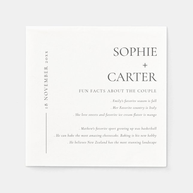 SERVIETTE EN PAPIER FAITS AMUSANTS MINIMAUX DE TYPOGRAPHIE NOIRE ET BL (Devant)