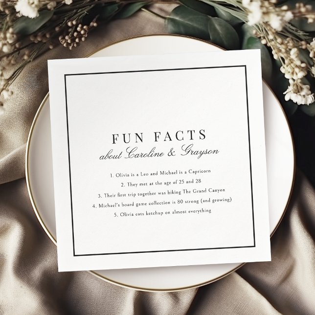 Serviette En Papier Faits amusants Typographie gracieuse simple Mariag (Fun Facts Simple Graceful Typography Wedding Napkins)