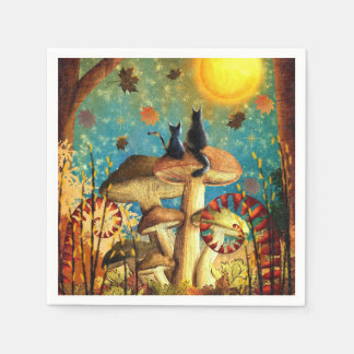 Serviette En Papier Fall Lovers Cats Forest Mushrooms Stars Night Sky
