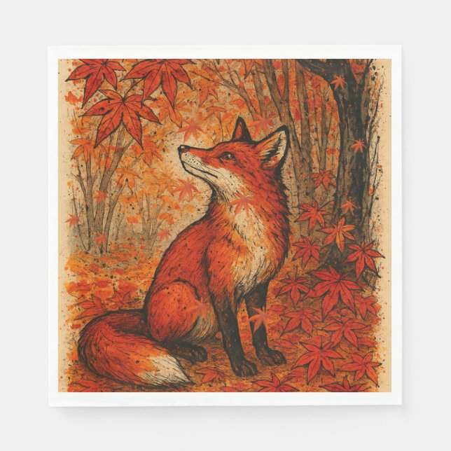 Serviette En Papier Fall Lovers Fox Forest Leaves Trees             (Devant)