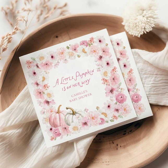 Serviette En Papier Fall Pink Pumpkin Girl Baby Shower (A little Pumpkin is on her way Girl Baby Shower Napkins)