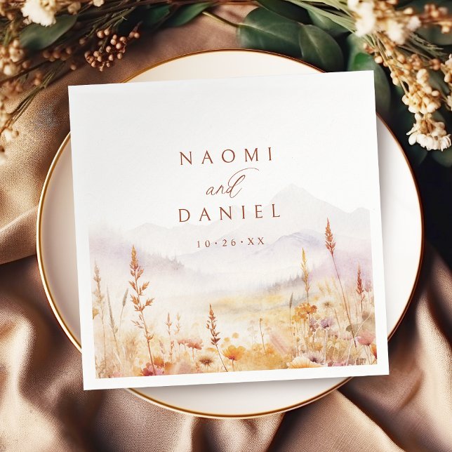 Serviette En Papier Fall Watercolor Wildflower Mountain Rustic Wedding (Fall Watercolor Wildflower Mountain Rustic Wedding Napkins)