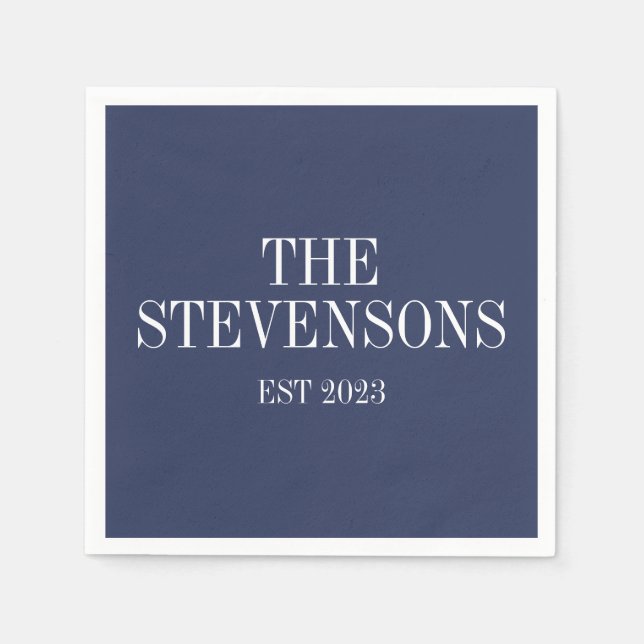 Serviette En Papier Famille Classique Nom Est Date Marine Bleu (Devant)
