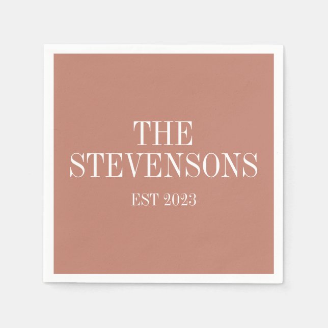 Serviette En Papier Famille Classique Nom Est Date Terracotta (Devant)