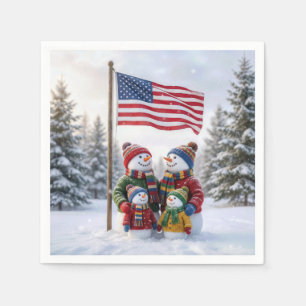 Serviette En Papier Famille de bonhomme de neige hivernal sous un drap