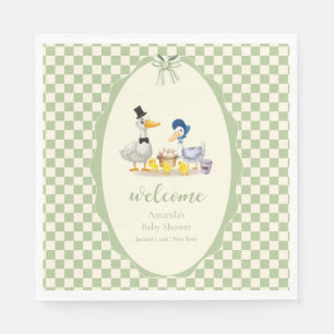 Serviette En Papier Famille de canards en vichy sage pour Baby Shower