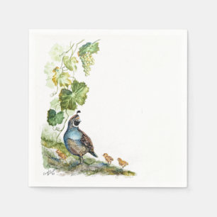 Serviette En Papier Famille de colins de Californie à l'aquarelle orig