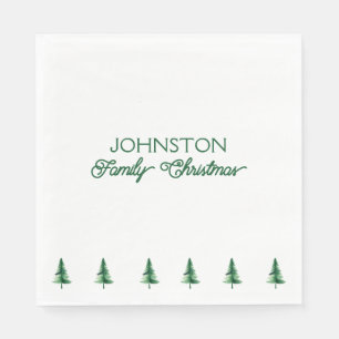 Serviette En Papier Famille Noël Vert Aquarelle Pine Tree