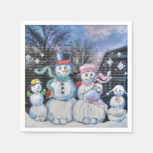 Serviette En Papier Famille Snowman