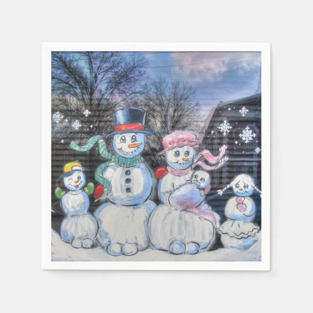 Serviette En Papier Famille Snowman (Devant)