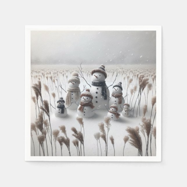 Serviette En Papier Famille Snowman En Campagne (Devant)