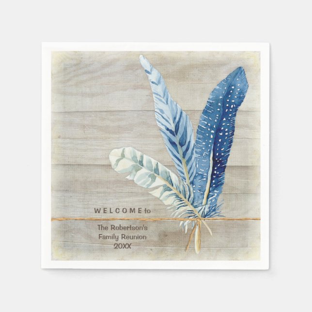 Serviette En Papier Family Reunion Wood Fence Board w Feather (Devant)