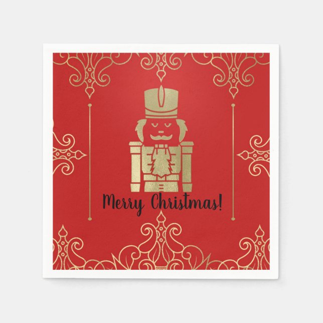 Serviette En Papier Fancy Elegant Gold & Red Nutcracker Holiday Party (Devant)