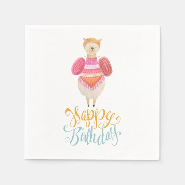 Serviette En Papier Fancy Llama Anniversaire Papier (Devant)