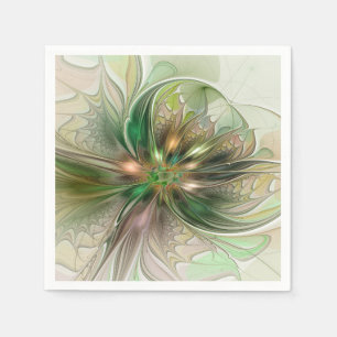 Serviette En Papier Fantaisie Abstraite Moderne Fleur Fractale Colorée