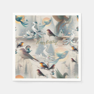 Serviette En Papier Fantaisie artistique, dessins d'oiseaux en couleur