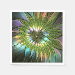 Serviette En Papier Fantaisie de fleurs fractales d'art coloré lumineu