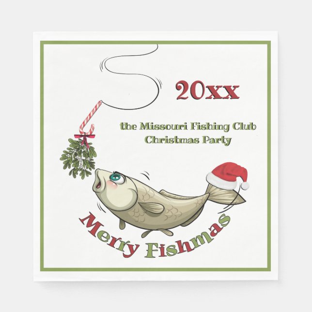 Serviette En Papier Fantaisie de pêche Noël - Merry Fishmas Mistletoe (Devant)