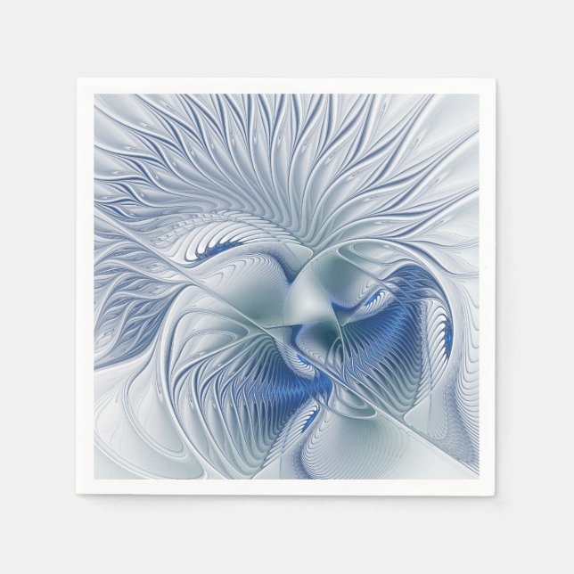 Serviette En Papier Fantaisie dynamique Abstrait Tons bleus Art fracta (Devant)