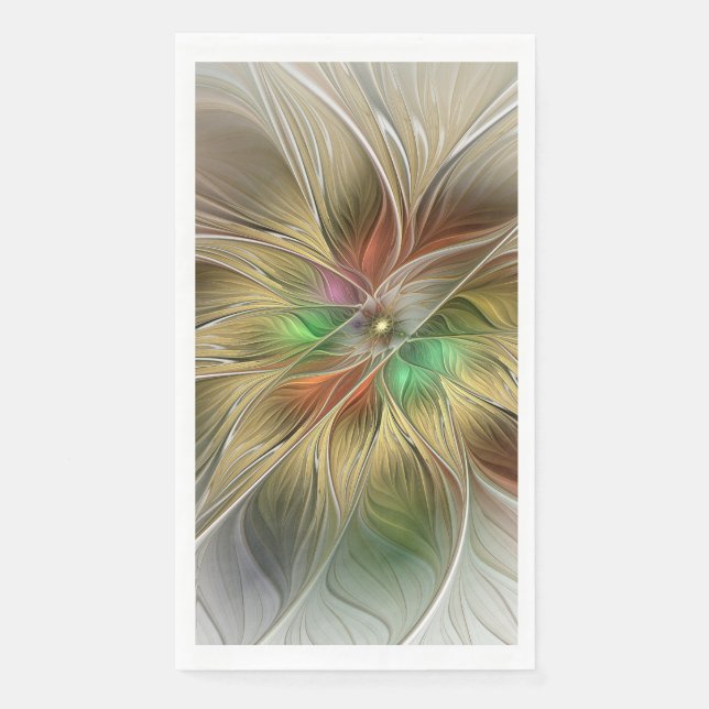 Serviette En Papier Fantaisie florale avec fractal abstrait moderne or (Devant)